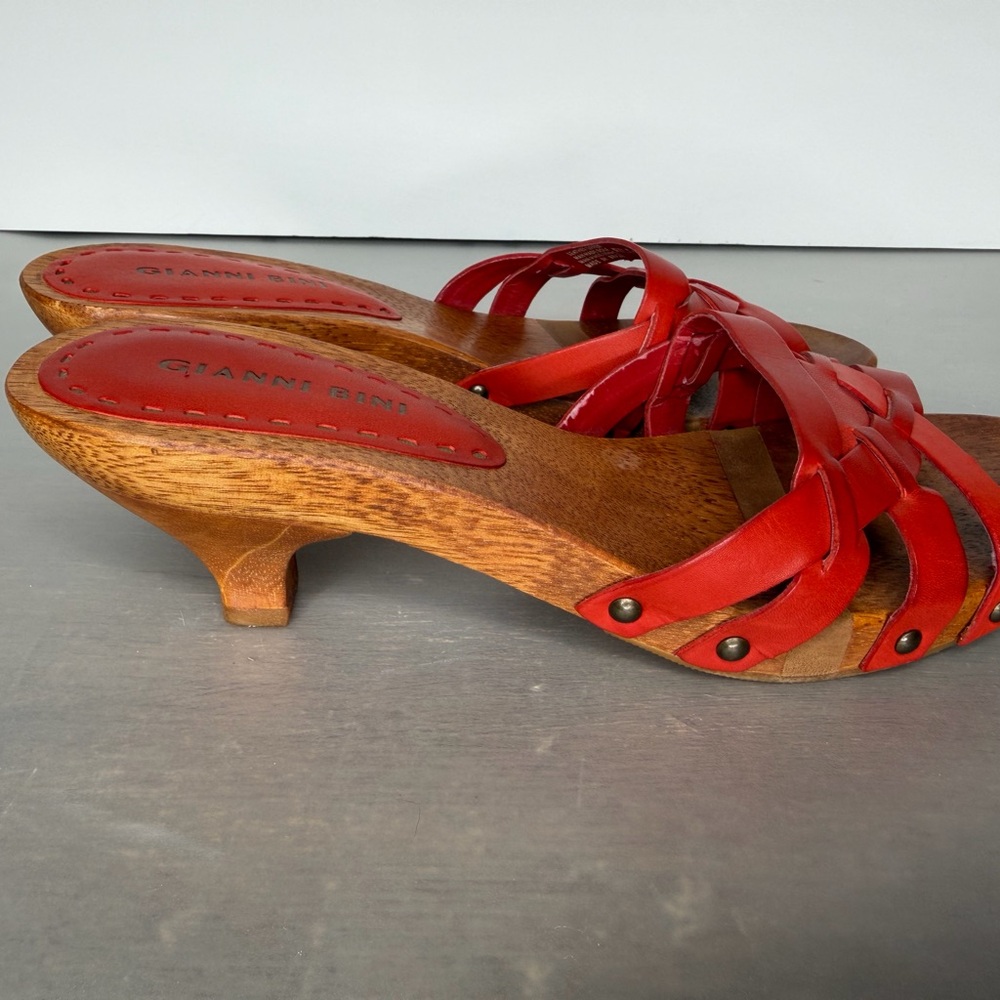 Gianni Bini Orange Slide On Sandals Open Toe Kitty Heel 100% Genuine Leather 7.5 - Picture 6 of 9